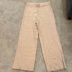 Sincerely Jules Ribbed Beige Wide Leg Pants